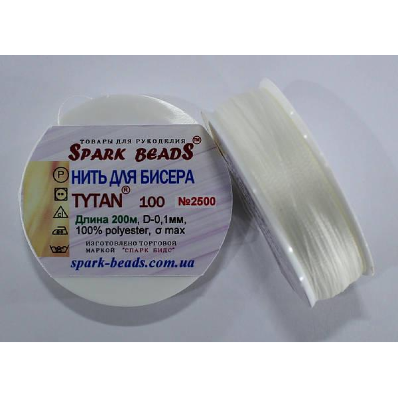 Нитка Титан 100 Spark Beads, 200 м, білий — нитка для бісероплетіння, вишивки, рукоділля Нитка Титан 100 Spark Beads, 200 м, білий — нитка для бісероплетіння, вишивки, рукоділля