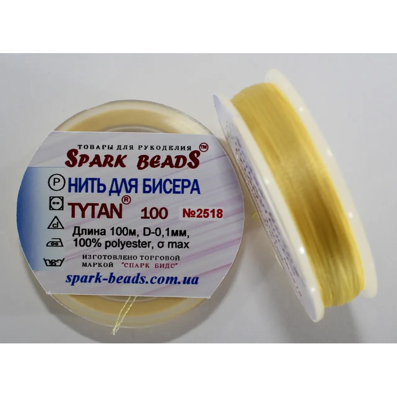 Нитка Титан 100 Spark Beads, 100 м, жовтий світлий— нитка для бісероплетіння, вишивки, рукоділля Нитка Титан 100 Spark Beads, 100 м, жовтий світлий— нитка для бісероплетіння, вишивки, рукоділля