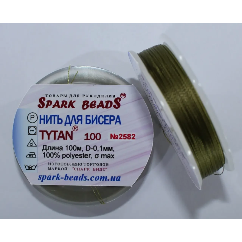 Нитка Титан 100 Spark Beads, 100 м, Болотний — нитка для бісероплетіння, вишивки, рукоділля Нитка Титан 100 Spark Beads, 100 м, Болотний — нитка для бісероплетіння, вишивки, рукоділля