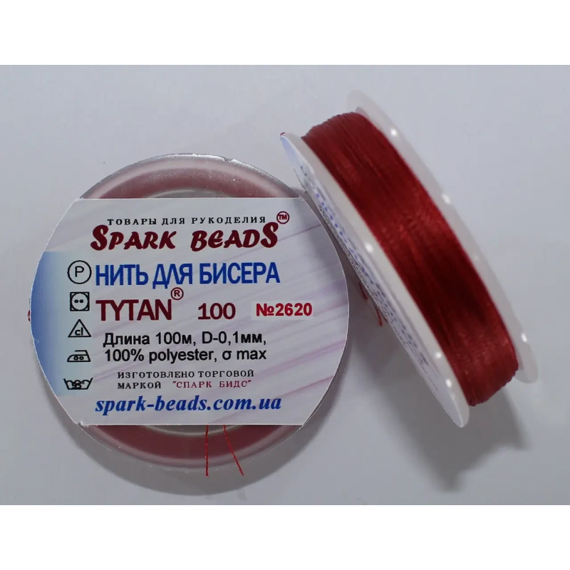 Нитка Титан 100 Spark Beads, 100 м, кармін— нитка для бісероплетіння, вишивки, рукоділля Нитка Титан 100 Spark Beads, 100 м, кармін— нитка для бісероплетіння, вишивки, рукоділля