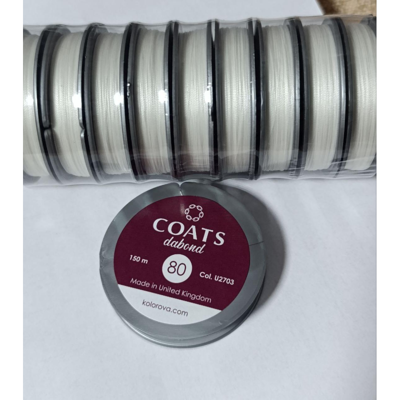 Нитки Coats Dabond 80 білий, 150 м, поліестер, шайба Нитки Coats Dabond 80 білий, 150 м, поліестер, шайба