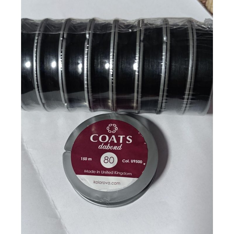 Нитки Coats Dabond 80 чорний, 150 м, поліестер, шайба Нитки Coats Dabond 80 чорний, 150 м, поліестер, шайба
