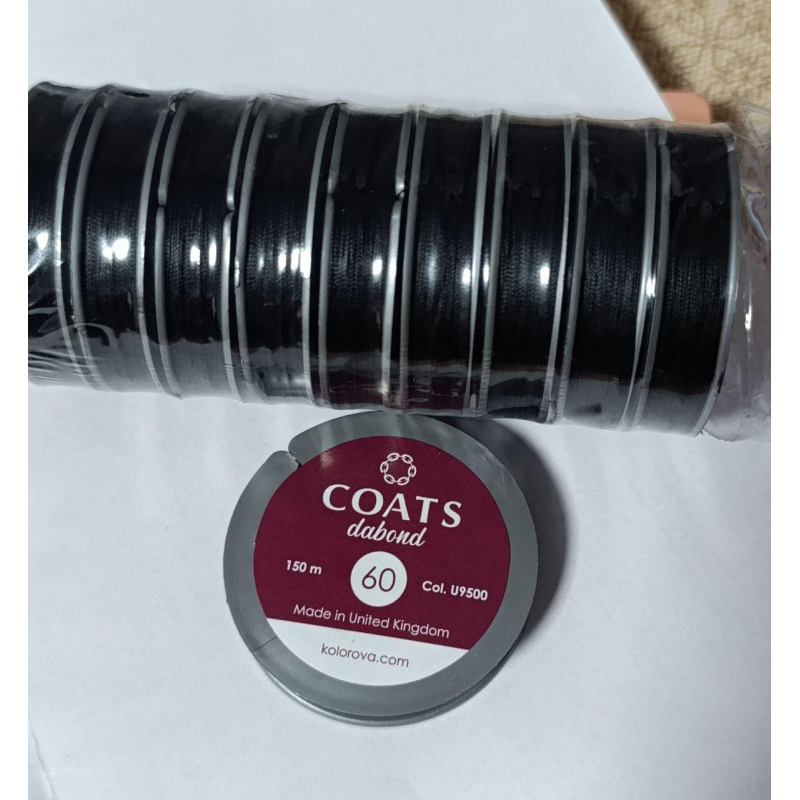 Нитки Coats Dabond 60, чорний, 150 м, поліестер, шайба Нитки Coats Dabond 60, чорний, 150 м, поліестер, шайба