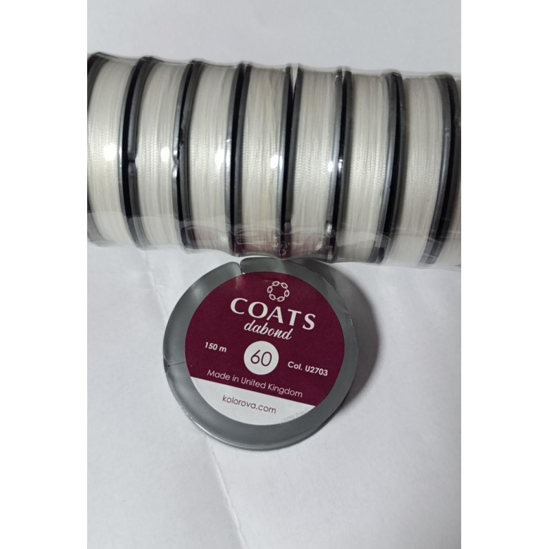 Нитки Coats Dabond 60, білий, 150 м, поліестер, шайба Нитки Coats Dabond 60, білий, 150 м, поліестер, шайба