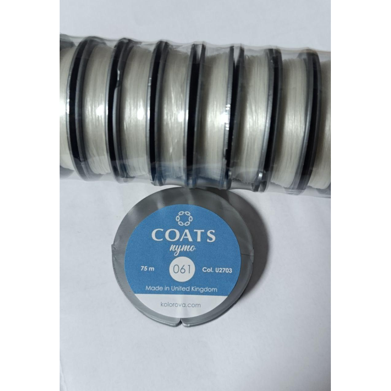 Нитки Coats Nymo 061, 100% нейлон, для бісеру, білий, 75м Нитки Coats Nymo 061, 100% нейлон, для бісеру, білий, 75м